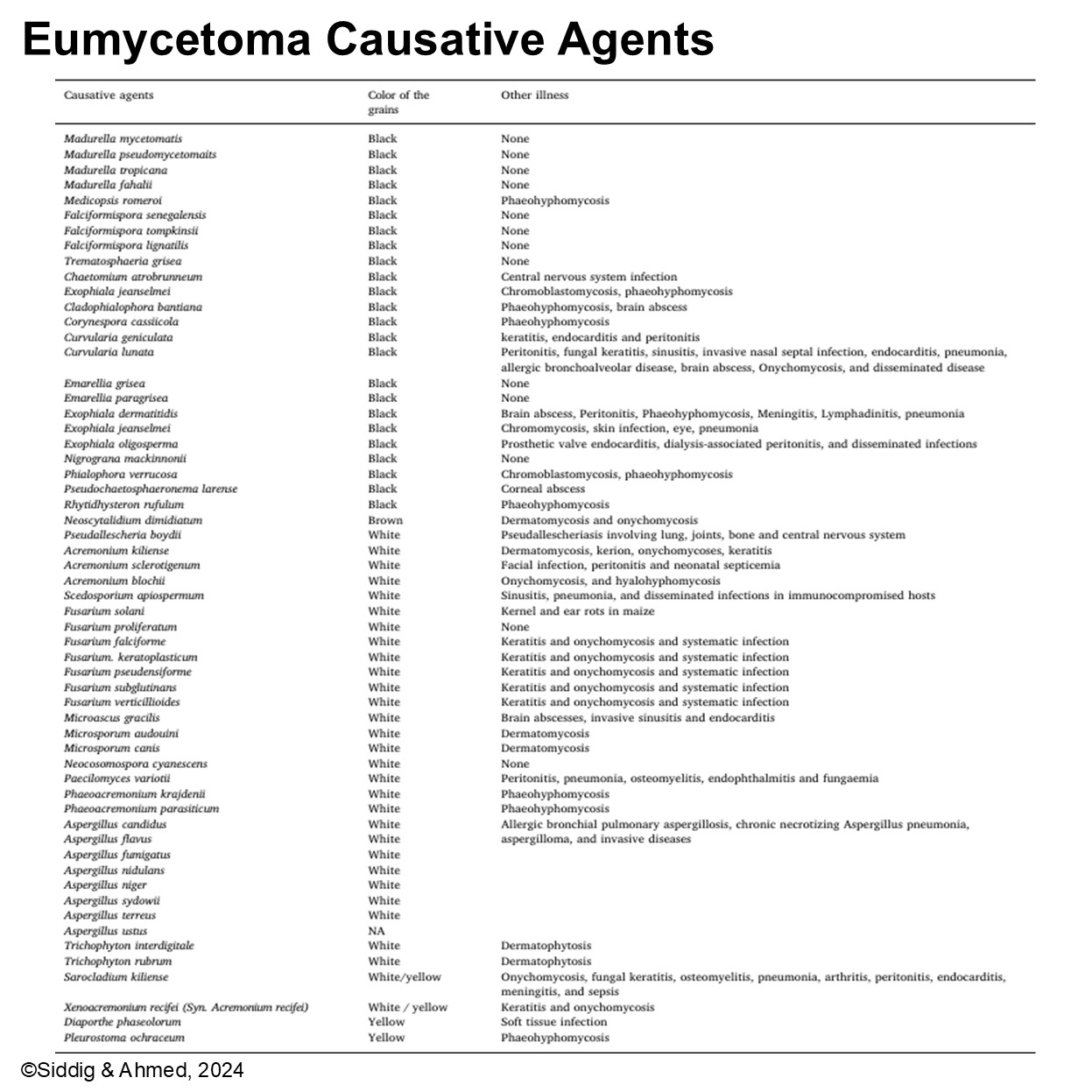 Figure 3. Eumycetoma causative agents list